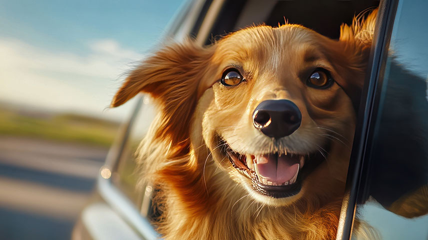Happy dog enjoying a ride — stress-free pet transport